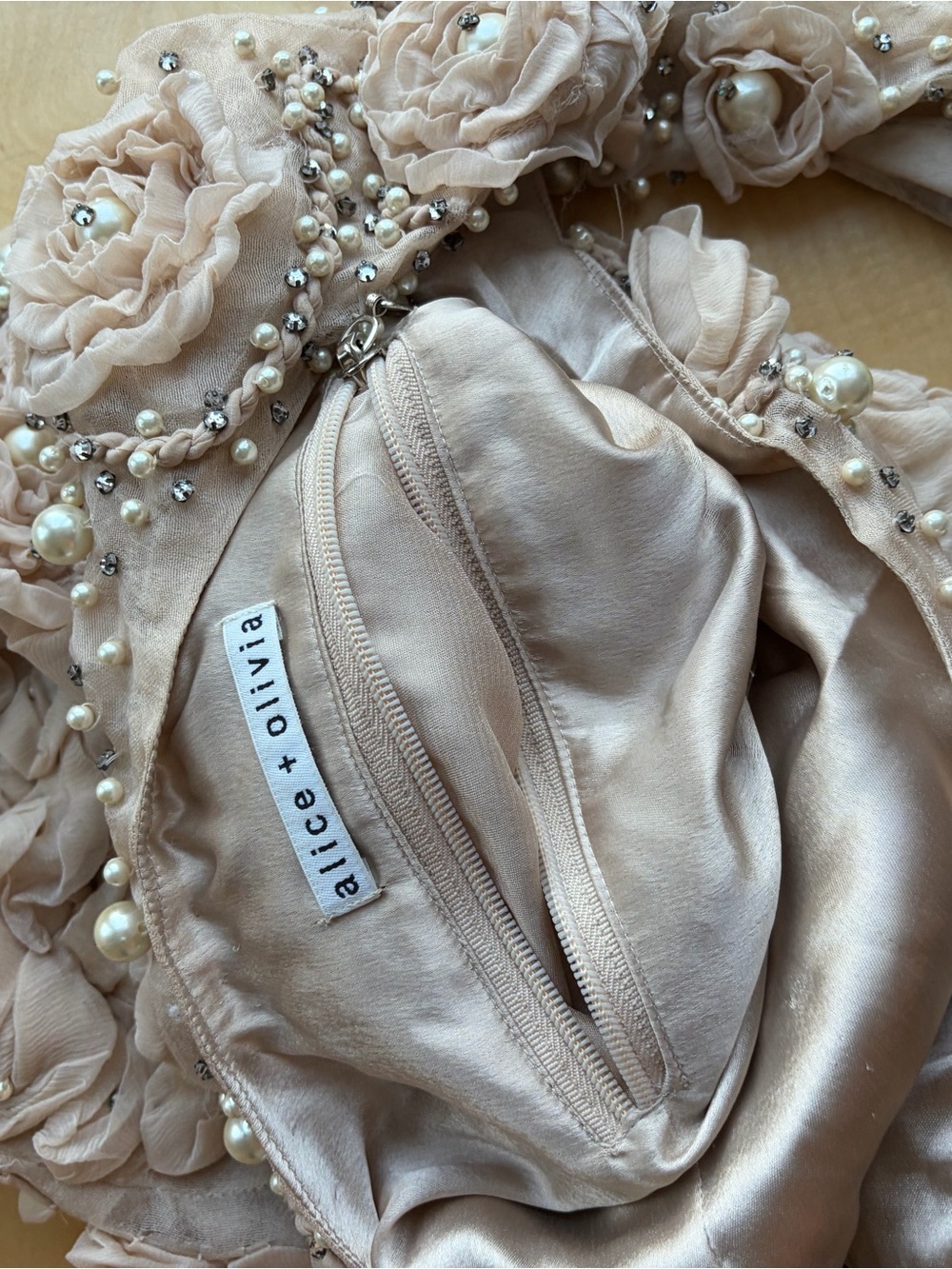 Alice + Olivia Blush Pearl & Rosette Ruffle Hobo Bag - Picture 3 of 3